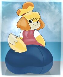 Rule 34 | 1girl, animal crossing, ass, furry, furry female, highres, inazuma kat, isabelle (animal crossing), looking at viewer, nintendo, solo, tail