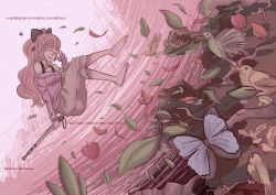Rule 34 | 10s, 1girl, animal, apple, bad deviantart id, bad id, barefoot, bird, blind, blonde hair, bow, bug, butterfly, cane, coronafox, english text, food, fruit, hair bow, hand over eye, holding, hummingbird, insect, katawa shoujo, leaf, long hair, microsoft paint (medium), mspaint, parted lips, pole, ponytail, satou lilly, scenery, solo, strap