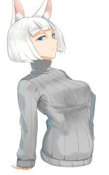 Rule 34 | 1girl, azur lane, bakkanki, breasts, closed mouth, commentary, kaga (azur lane), looking at viewer, short hair, simple background, solo, sweater, white background