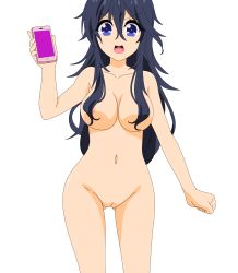 Rule 34 | 10s, 1girl, absurdres, ahoge, artist request, ass, black hair, blue eyes, breasts, censored, cleavage, cleft of venus, covering privates, covering breasts, hair ribbon, highres, large breasts, leaning forward, legs, long hair, looking at viewer, netoge no yome wa onna no ko janai to omotta?, nude, nude filter, open mouth, ribbon, solo, standing, tamaki ako, thighs, third-party edit, transparent background, twintails, vector trace