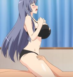 Rule 34 | 1boy, 1girl, animated, animated png, black bra, black panties, blue hair, blush, bouncing breasts, bra, breast suppress, breasts, censored, clothed female nude male, clothed sex, cowgirl position, closed eyes, hetero, highres, huge breasts, huge filesize, kyonyuu dosukebe gakuen, long hair, looping animation, mosaic censoring, nude, open mouth, panties, screencap, segawa reika, sex, stitched, straddling, third-party edit, underwear, vaginal, very long hair
