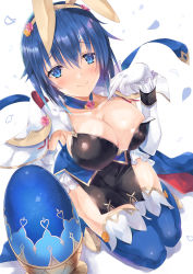 Rule 34 | 1girl, animal ears, blue eyes, blue hair, blush, breasts, catria (fire emblem), detached collar, fake animal ears, fingerless gloves, fire emblem, fire emblem: mystery of the emblem, fire emblem heroes, gloves, headband, highres, inoue takuya (tactactak), large breasts, looking at viewer, nintendo, pegasus knight uniform (fire emblem), playboy bunny, rabbit ears, rabbit tail, short hair, simple background, solo, tail, thighhighs, wrist cuffs