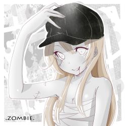 Rule 34 | blonde hair, hat, highres, monster girl, pale skin, scar, grey eyes, stitches, zombie
