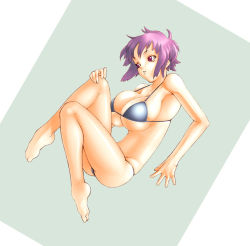 Rule 34 | 1girl, bikini, breasts, huge breasts, murazono, original, purple eyes, purple hair, short hair, solo, swimsuit