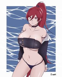 Rule 34 | 1girl, angry, azur lane, bikini, breasts, highres, large breasts, long hair, looking at viewer, maryland (azur lane), red eyes, red hair, self-upload, simple background, solo, swimsuit
