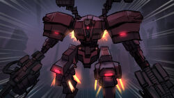 Rule 34 | armored core, armored core 6, fireworks of shibuya(armored core 6), gatling gun, highres, mecha, mecha focus, missile pod, no humans, robot, thrusters