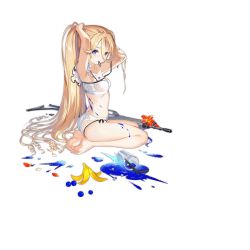 Rule 34 | 1girl, ak 5, ak 5 (girls&#039; frontline), ak 5 (southern wind) (girls&#039; frontline), armpits, arms up, ass, assault rifle, baizu (guszx), bare legs, barefoot, bikini, blonde hair, blue eyes, breasts, cleavage, damaged, fn fnc, girls&#039; frontline, gun, hair between eyes, long hair, mouth hold, official alternate costume, official art, ponytail, rifle, seiza, sitting, small breasts, solo, swimsuit, transparent background, tying hair, very long hair, weapon, white bikini