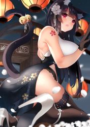 Rule 34 | 1girl, absurdres, alternate hair length, alternate hairstyle, animal ear fluff, animal ears, ass, azuma (azur lane), azuma (azur lane) (cosplay), azuma (soft voice of spring) (azur lane), azur lane, backless dress, backless outfit, bare shoulders, bell, black dress, black gloves, black hair, black thighhighs, blunt bangs, blush, bow, breasts, cat ears, cat tail, cherry blossoms, china dress, chinese clothes, commentary request, cosplay, dress, flower, from behind, from below, garter belt, gloves, hair flower, hair ornament, high heels, highres, jingle bell, large breasts, long hair, looking at viewer, looking back, open mouth, side slit, solo, tail, tail bow, tail ornament, thighhighs, very long hair, white flower, white footwear, yamaha tsui, yamashiro (azur lane)