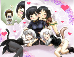Rule 34 | 5girls, animal ears, ass, black hair, blush, brave witches, brown eyes, brown hair, bug, butterfly, cat ears, cat tail, cheek-to-cheek, closed eyes, closeed mouth, dog ears, dog tail, edytha rossmann, georgette lemare, headpat, heads together, heart, hosoinogarou, insect, kanno naoe, lap pillow, multiple girls, no pants, open mouth, panties, pantyhose, sanya v. litvyak, shimohara sadako, short hair, smile, strike witches, tail, twintails, underwear, uniform, white panties, world witches series, yuri