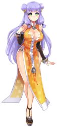 Rule 34 | 1girl, blush, breasts, cleavage, full body, green eyes, large breasts, long hair, looking at viewer, maiyo (master of eternity), master of eternity, purple hair, solo, standing