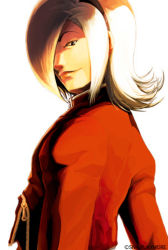 Rule 34 | 1boy, androgynous, ash crimson, blonde hair, cropped jacket, falcoon, freckles, from side, hair over one eye, hairband, lips, male focus, nose, official art, snk, solo, the king of fighters, upper body, zipper