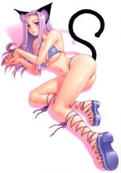 Rule 34 | absurdres, animal ears, ankle lace-up, breast press, breasts, cat ears, cat tail, cross-laced footwear, feet, high heels, highres, kanesada keishi, lace-up heels, large breasts, nail polish, open shoes, platform footwear, purple hair, sandals, shoes, skindentation, tail, toes, undersized clothes