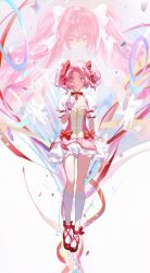 Rule 34 | 1girl, absurdres, bow, breasts, bubble skirt, closed eyes, dress, dual persona, gloves, hair bow, highres, kaname madoka, kneehighs, magical girl, mahou shoujo madoka magica, mahou shoujo madoka magica (anime), pink bow, pink dress, pink eyes, pink hair, pink ribbon, puffy short sleeves, puffy sleeves, red footwear, ribbon, shoes, short hair, short sleeves, short twintails, skirt, small breasts, socks, soul gem, twintails, ultimate madoka, white gloves, zutto (dfvn7377)