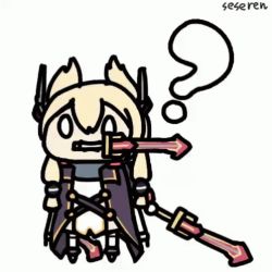 Rule 34 | 1girl, ?, animated, animated gif, azur lane, lowres, seseren, sword, sword in mouth, warspite (azur lane), weapon, weapon in mouth