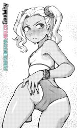 Rule 34 | 1girl, absurdres, ass, bad id, bad pixiv id, bikini, blush, breasts, cameltoe, cleft of venus, cowboy shot, female focus, freckles, from behind, frown, geewhy, greyscale, hair ornament, hair scrunchie, highres, looking at viewer, looking back, monochrome, one-piece tan, oshiete! galko-chan, oversized breast cup, scrunchie, sideboob, small breasts, solo, subscribestar username, swimsuit, tan, tanline, tsunno, tsunno (oshiete! galko-chan), twintails