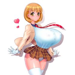 Rule 34 | 10s, 1girl, akiranime, blush, bouncing breasts, breasts, brown eyes, brown hair, gigantic breasts, hair ornament, jumping, looking at viewer, narusawa ryouka, occultic;nine, short hair, smile, solo, yellow eye
