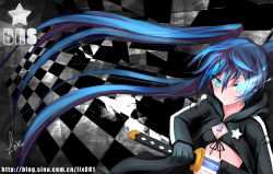 Rule 34 | 10s, bad id, bad pixiv id, black rock shooter, black rock shooter (character), blue eyes, blue hair, glowing, glowing eyes, hatsune miku, star (symbol), sword, vocaloid, weapon, zhuxiao517