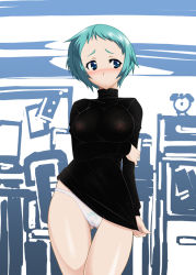 Rule 34 | atlus, blush, breasts, cameltoe, cleavage, cowboy shot, ebido, female pubic hair, panties, persona, persona 3, pubic hair, pussy, see-through, solo, standing, sweater, underwear, yamagishi fuuka
