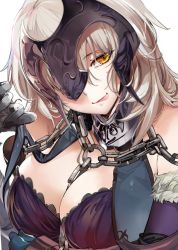 Rule 34 | 1girl, armor, breasts, chain, cleavage, elbow gloves, fate/grand order, fate (series), fur trim, gloves, headpiece, jeanne d&#039;arc (fate), jeanne d&#039;arc alter (avenger) (fate), jeanne d&#039;arc alter (fate), large breasts, looking at viewer, marushin (denwa0214), naughty face, solo, yellow eyes