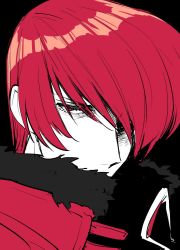 Rule 34 | 1boy, black background, food fighter 441, highres, jacket, male focus, red eyes, red hair, the king of fighters, the king of fighters xiv, yagami iori
