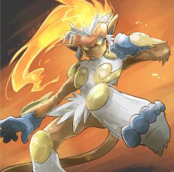 Rule 34 | blue eyes, bright pupils, clenched hand, colored sclera, commentary request, creatures (company), dated, fire, from below, game freak, gen 4 pokemon, highres, infernape, katkichi, legs apart, looking to the side, nintendo, pokemon, pokemon (creature), signature, solo, toes, white pupils, yellow sclera