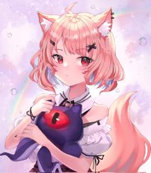 Rule 34 | 1girl, alheitrakzoth, animal ears, blonde hair, cat ears, cat girl, cat tail, creature, expressionless, fumochidesu, high-waist skirt, highres, looking at viewer, off-shoulder shirt, off shoulder, puffy short sleeves, puffy sleeves, red eyes, red skirt, shirt, short hair, short sleeves, shyrei faolan, skirt, tail, virtual youtuber, vyugen, white shirt
