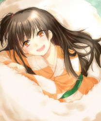 Rule 34 | 1girl, bad id, bad pixiv id, blush, brown hair, child, cogami, fur, inuyasha, long hair, looking at viewer, open mouth, orange eyes, rin (inuyasha), side ponytail, smile, solo