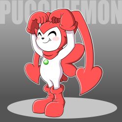 Rule 34 | blush, digimon, fang, gloves, happy, heart, highres, pucchiemon, smile, solo