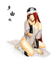 Rule 34 | 1girl, artist request, bandages, brown eyes, feet, female focus, hat, nail polish, naruto, naruto (series), red hair, simple background, solo, tayuya (naruto), white background