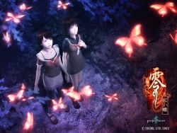 Rule 34 | 2girls, amakura mayu, amakura mio, black hair, bow, bug, butterfly, camisole, dress, fatal frame, fatal frame 2, forest, holding hands, bug, multiple girls, nature, night, official art, ribbon, short hair, siblings, sisters, skirt, tecmo, twins