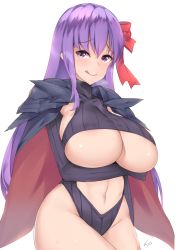 Rule 34 | 1girl, :q, artoria pendragon (fate), artoria pendragon (lancer alter) (fate), artoria pendragon (lancer alter) (fate) (cosplay), bb (fate), bb (fate), bb (fate/extra), bow, breasts, cape, cosplay, fate (series), hair bow, heart, heart-shaped pupils, hip focus, huge breasts, kuavera, looking at viewer, navel, red bow, simple background, solo, symbol-shaped pupils, thighs, tongue, tongue out, underboob, very melon, white background