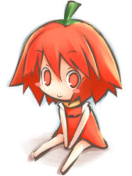Rule 34 | chibi, chibi only, chili pepper, habanero-tan, habanero pepper, lowres, red eyes, red hair, simple background, sitting, solo, white background