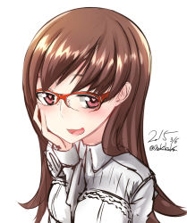 Rule 34 | 10s, 1girl, bad id, bad pixiv id, brown eyes, brown hair, glasses, heart, heart-shaped pupils, kantai collection, long hair, nekobaka, ooi (kancolle), ribbed sweater, sketch, solo, sweater, symbol-shaped pupils