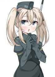 Rule 34 | 10s, 1girl, alternate hairstyle, bad id, bad pixiv id, blonde hair, blue eyes, cropped jacket, garrison cap, gloves, hat, kankitsunabe (citrus), kantai collection, long hair, military, military uniform, puffy sleeves, solo, twintails, u-511 (kancolle), uniform