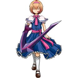 Rule 34 | 1girl, :q, absurdres, alice margatroid, blonde hair, blood, blood on face, blue dress, bois de justice, brown footwear, capelet, closed mouth, commentary request, cookie (touhou), dies irae, dress, frilled capelet, frilled dress, frilled hairband, frilled neckwear, frilled sash, frills, full body, hair between eyes, hairband, highres, hinase (cookie), looking at viewer, mary janes, necktie, pink hairband, pink necktie, pink sash, red eyes, sash, shinza bansho series, shoes, short hair, simple background, smile, socks, solo, tongue, tongue out, touhou, transparent background, walking, white capelet, white socks, youreizou (lower than -273.15c)