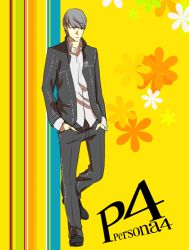 Rule 34 | 1boy, ankoseed, atlus, bad id, bad pixiv id, black eyes, copyright name, expressionless, grey hair, hands in pockets, jacket, loose clothes, loose shirt, male focus, narukami yuu, open clothes, open jacket, pants, persona, persona 4, school uniform, shirt, shoes, short hair, solo, standing
