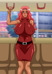 Rule 34 | breasts, covered erect nipples, fire tiger, green eyes, highres, huge breasts, mature female, red hair, wide hips