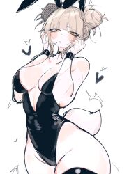Rule 34 | 1girl, animal ears, blonde hair, blush, boku no hero academia, breasts, choker, cleavage, double bun, fake animal ears, hair bun, heart, highres, inner sideboob, large breasts, leotard, looking at viewer, playboy bunny, rabbit ears, rabbit tail, scar, thick thighs, thighhighs, thighs, toga himiko, usa37107692, wide hips, yellow eyes
