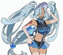 Rule 34 | 1girl, artist request, creatures (company), game freak, hatsune miku, highres, nintendo, pokemon, project voltage, simple background, solo, tan, tanline, twintails, vocaloid, water miku (project voltage), white background