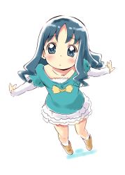 Rule 34 | 10s, 1girl, blue eyes, blue hair, blush, brooch, frilled skirt, frills, heart, heart brooch, heartcatch precure!, highres, jewelry, kurumi erika, long hair, looking at viewer, matching hair/eyes, outstretched arms, precure, satogo, sketch, skirt, solo, white skirt