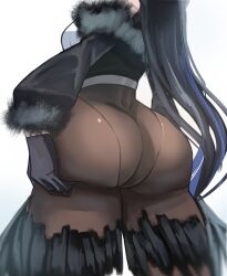 Rule 34 | 1girl, ass, ass focus, ass support, bare shoulders, black gloves, black hair, blue hair, clothing cutout, cropped head, filthyalananima, fur trim, gloves, hair between eyes, highres, holoadvent, hololive, hololive english, horns, huge ass, long hair, multicolored hair, nerissa ravencroft, nerissa ravencroft (1st costume), shoulder cutout, solo, thighs, two-tone hair, virtual youtuber