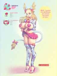 Rule 34 | 1girl, ass, bell, bimbofication, bow tie, breasts, brown hair, choker, clothes lift, collarbone, cow girl, cow horns, cow tail, cowbell, creatures (company), english text, game freak, heart, high heels, horns, huge ass, jasmine (pokemon), large breasts, long hair, navel, nintendo, pasties, pokemon, pokemon gsc, pokemon hgss, skirt, skirt lift, speech bubble, supersatanson, tail, thick thighs, thighhighs, thighs, valentine, yellow eyes