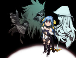 Rule 34 | 1girl, arc system works, asymmetrical wings, blue hair, bow, breasts, cleavage, dizzy (guilty gear), guilty gear, hair bow, long hair, necro (guilty gear), red eyes, ribbon, solo, tail, tail ornament, tail ribbon, twintails, undine (guilty gear), wings, ysk!