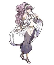 Rule 34 | 1girl, anklet, armlet, bare shoulders, braid, breasts, feet, female focus, fire emblem, fire emblem awakening, fire emblem heroes, full body, gloves, hairband, highres, jewelry, long hair, looking at viewer, matching hair/eyes, medium breasts, midriff, navel, nintendo, official art, olivia (fire emblem), pink eyes, pink hair, ponytail, purple eyes, sandals, see-through, side braid, solo, standing, toeless footwear, toes, transparent background, twin braids