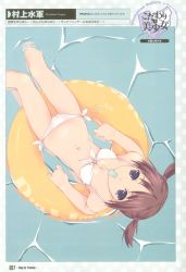 Rule 34 | 1girl, bikini, blue eyes, breasts, brown hair, cleavage, food, from above, highres, innertube, large breasts, magi-cu, medium breasts, murakami suigun, musical note, popsicle, quaver, short twintails, solo, swim ring, swimsuit, twintails, white bikini