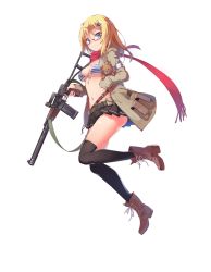 Rule 34 | 1girl, ahoge, ankle boots, artist request, as val, as val (girls&#039; frontline), assault rifle, automatic rifle, belt, bikini, bikini top only, black skirt, black thighhighs, blonde hair, blue bikini, boots, breasts, brown footwear, cleavage, coat, from side, front-tie top, full body, girls&#039; frontline, glasses, gun, hair ornament, hairclip, highres, holding, holding gun, holding weapon, integral suppressor, integrally-suppressed firearm, kalashnikov rifle, long sleeves, looking at viewer, looking to the side, medium breasts, miniskirt, navel, nightmaremk2, over-kneehighs, pleated skirt, pocket, red-framed eyewear, red scarf, rifle, russian flag, scarf, semi-rimless eyewear, shiny skin, short hair, skirt, sleeves past wrists, solo, stomach, strap gap, string bikini, striped bikini, striped bikini top, striped clothes, stuffed animal, stuffed toy, suppressor, swimsuit, teddy bear, thighhighs, thighs, toz (tulsky oruzheiny zavod), transparent background, trigger discipline, tsniitochmash, tula arms plant, under-rim eyewear, walking, weapon