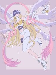 Rule 34 | angel, angel girl, angewomon, belt, cupimon, digimon, digimon (creature), highres, long hair, mask, wings