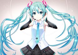 Rule 34 | 1girl, aqua eyes, aqua hair, bad id, bad pixiv id, blue moment, detached sleeves, hands on headphones, hatsune miku, headset, highres, long hair, necktie, skirt, smile, solo, twintails, very long hair, vocaloid