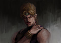 Rule 34 | 1boy, :p, absurdres, bare shoulders, blonde hair, bracelet, dio brando, headband, highres, jewelry, jojo no kimyou na bouken, male focus, red eyes, solo, tongue, tongue out, yixinhe