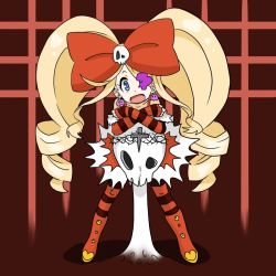 Rule 34 | 10s, 1girl, bare shoulders, boots, bow, dress, drill hair, earrings, eyepatch, hair bow, halloween, harime nui, kill la kill, skull, twin drills, twintails